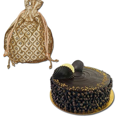 "Round shape Chocolate cake - 1kg, Mixed Roses Flower Basket - Click here to View more details about this Product